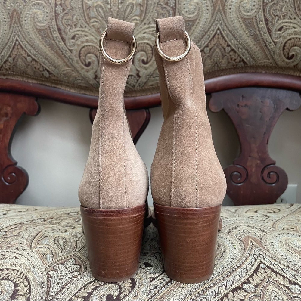 Paige Light Brown Suede Leather Chelsea Heeled Ankle Boots Size 7 - Picture 5 of 12